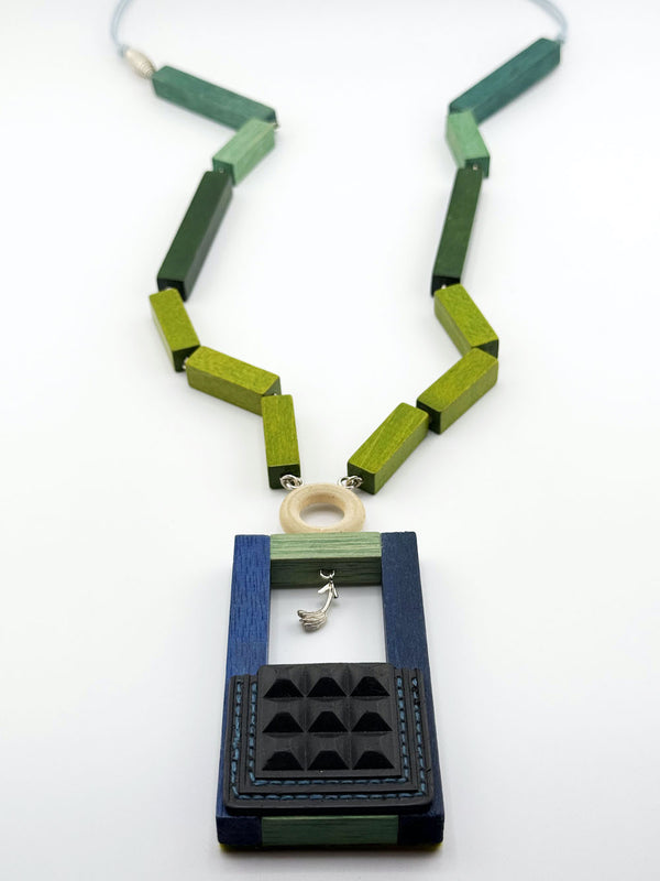 Green and Blue One of a Kind Mixed Media Necklace by Josee Desjardins