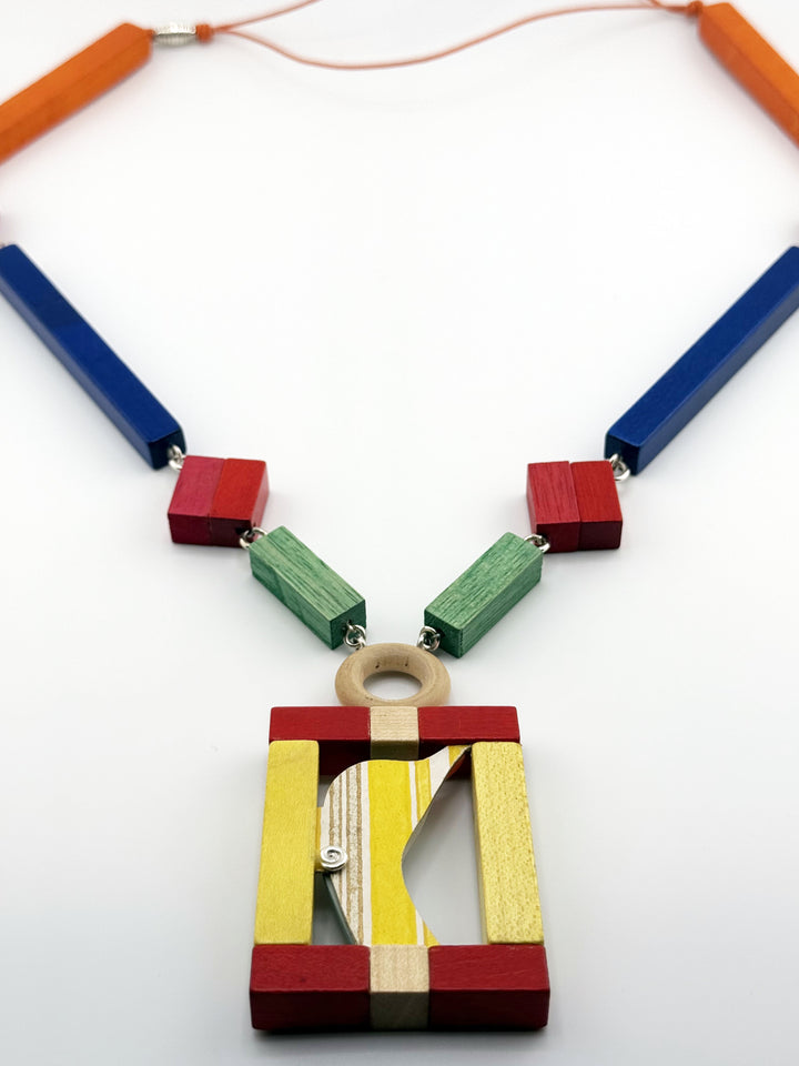 Colorful necklace with geometric pendant