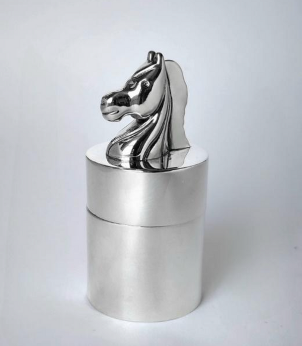 Silver horse head container