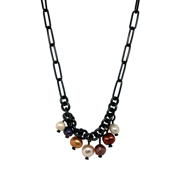 23" Handmade Oval and Round Link Chain with Pearl Dangles by Devon Clark