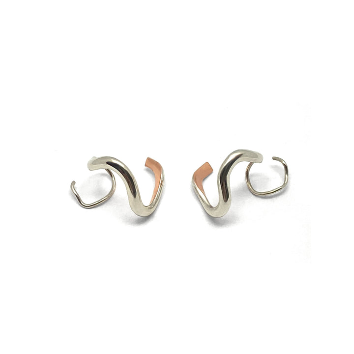 Copper and Silver Hoop Earrings by Claudine Moncion