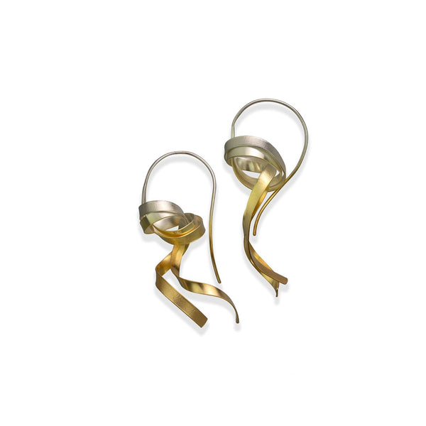 Small Silver and Gold Kimono Obi Knot Earrings by Tomoe Akiba