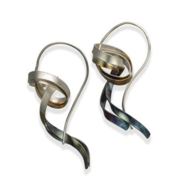 Kimono Obi Knot Earrings in Silver and Blue by Tomoe Akiba