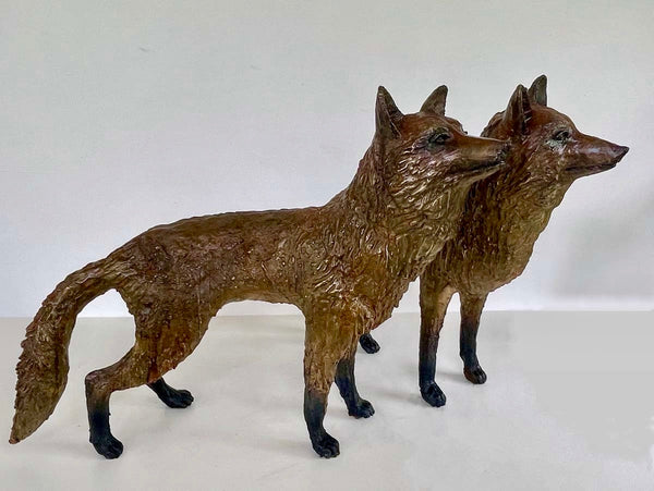 Blood Sisters, Pair of Foxes Cast in Bronze by Erin Robertson