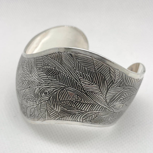 Leaves cuff. Brushed sterling silver cuff bracelet with etched leaf pattern. One of a kind piece.