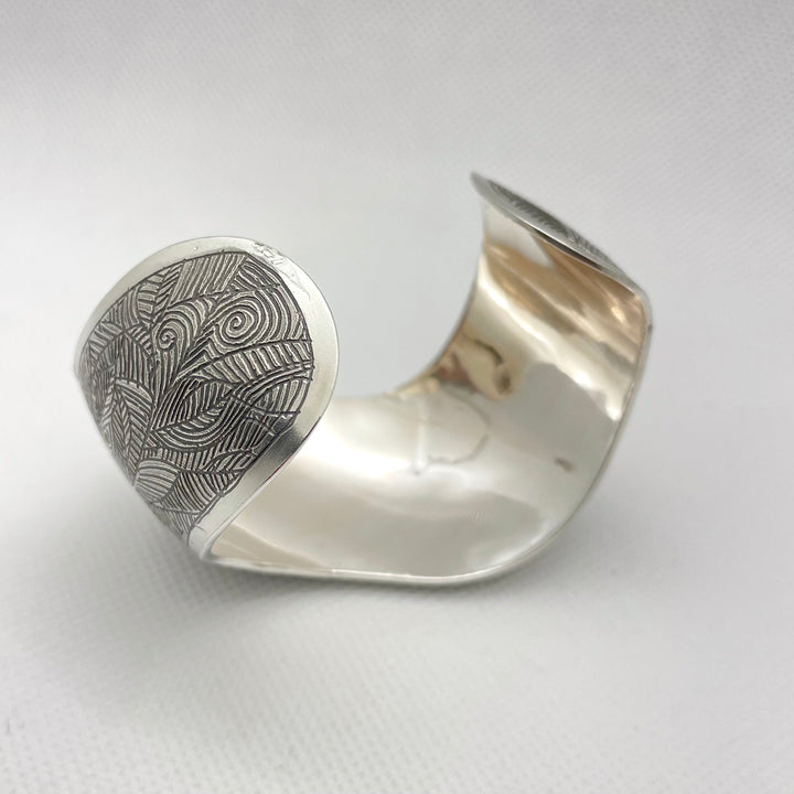 Leaves cuff. Brushed sterling silver cuff bracelet with etched leaf pattern. One of a kind piece.