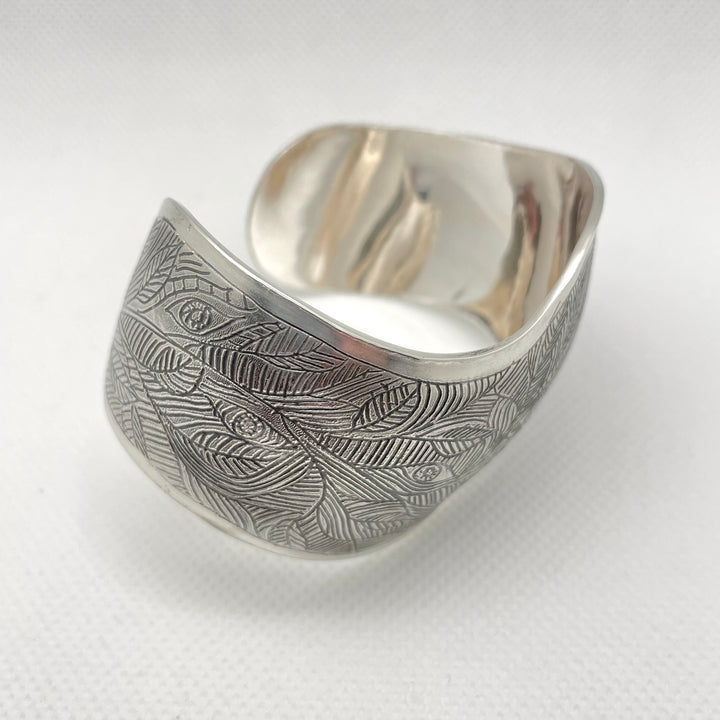 Leaves cuff. Brushed sterling silver cuff bracelet with etched leaf pattern. One of a kind piece.