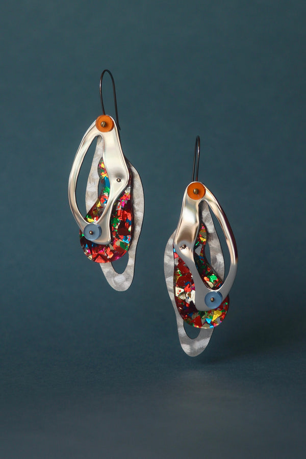 Speckled Acrylic and Aluminum Earrings by Laura Papworth