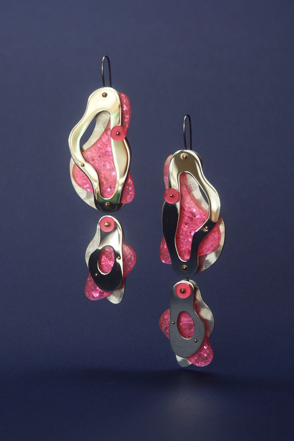 Bright Pink Acrylic and Aluminum Earrings by Laura Papworth