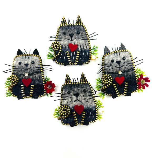 Cat Mixed Media Brooches by Odile Gova
