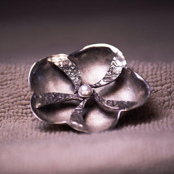 Forget-Me-Not Flower Brooch with Pearl by Matias Beaulieu