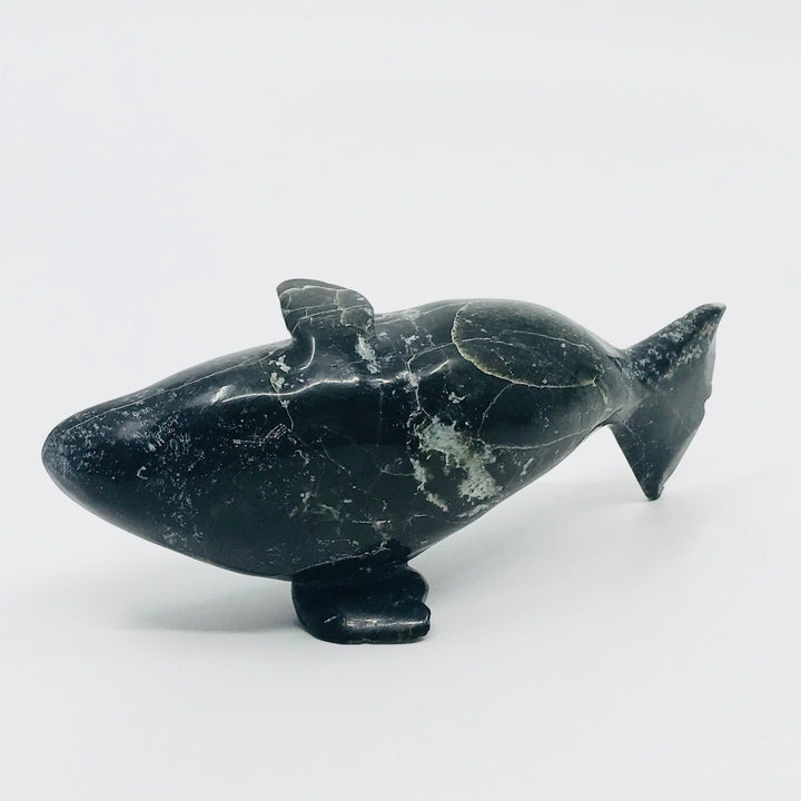 Whale - Small and graceful figure of a whale, carved from black serpentine stone. 