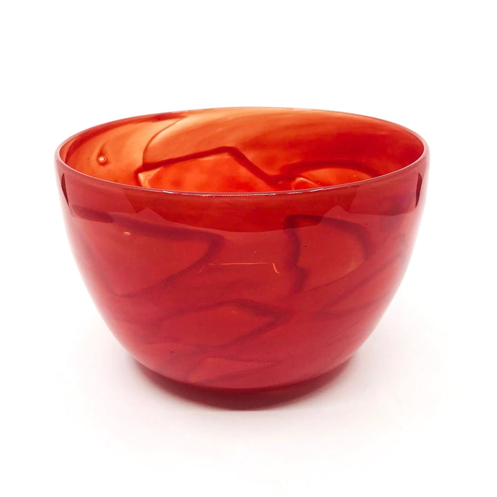 Shadow Vase Series: large red glass bowl with shards captured within the layers of the glass, 5" x 7". 