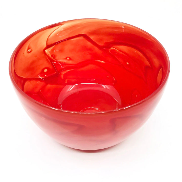 Shadow Vase Series: large red glass bowl with shards captured within the layers of the glass, 5" x 7". 