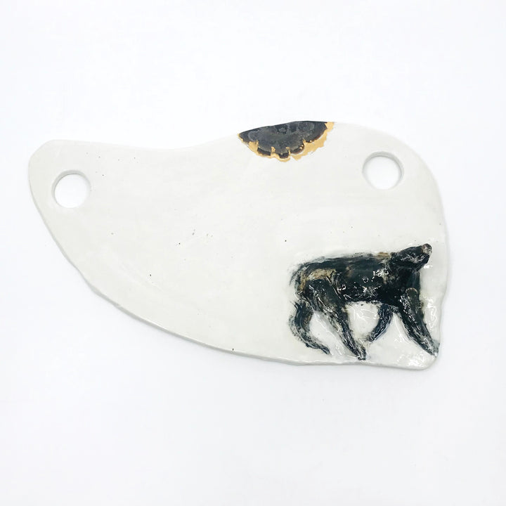 Bear Wall / Cheese Plate, multi-fired porcelain painting with gold lustre