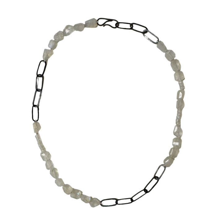 Moonstone Necklace with Oxidized Silver Links by Shelley Blair