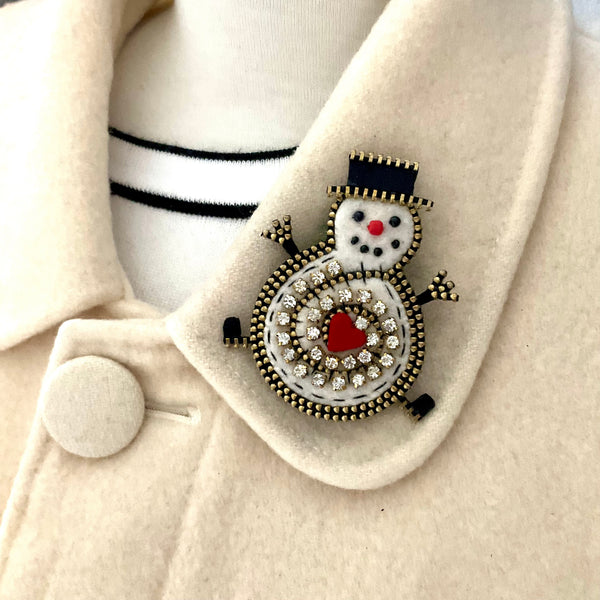 Snowman Mixed Media Brooch by Odile Gova