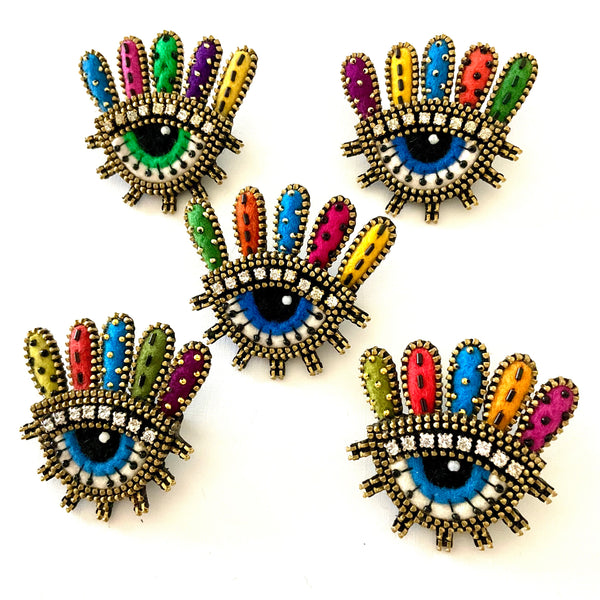 Eye With Leaves Mixed Media Brooch by Odile Gova