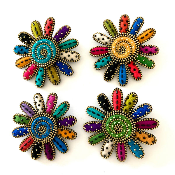Large Multicoloured Daisy Mixed Media Brooch by Odile Gova