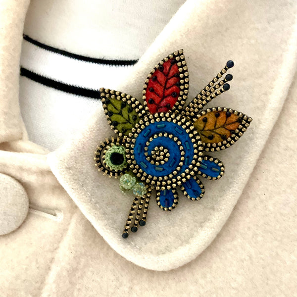 Swirl Corsage Mixed Media Brooch by Odile Gova