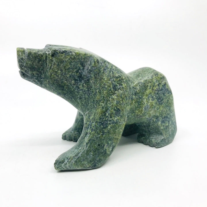 Walking Bear - Carved green serpentine bear sculpture