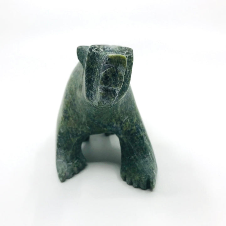 Walking Bear - Carved green serpentine bear sculpture
