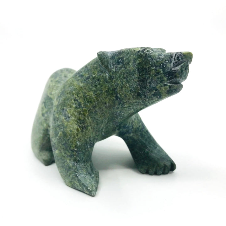 Walking Bear - Carved green serpentine bear sculpture