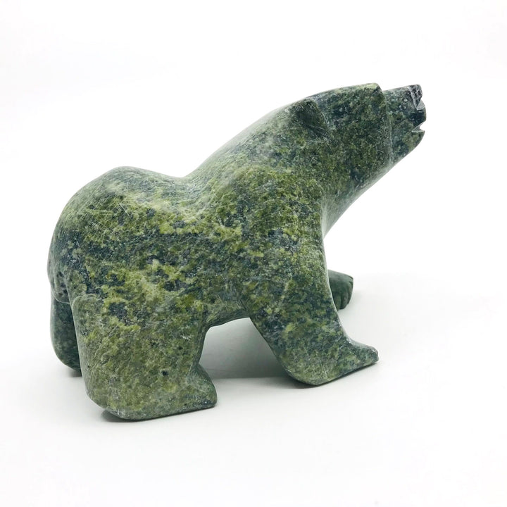 Walking Bear - Carved green serpentine bear sculpture