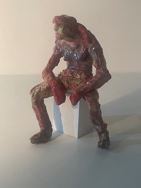 Red Boxer, Ceramic and Wood Sculpture by Erin Robertson