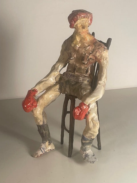Seated Boxer, Ceramic Sculpture by Erin Robertson