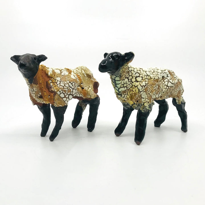 Medium-small Sheep, ceramic sculpture, approx. 14l x 12h x 4 cm.