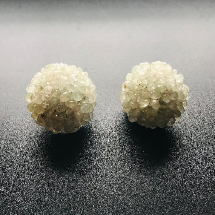 Moonstone Clip-on Earrings with glass beads, sterling silver and thread.
