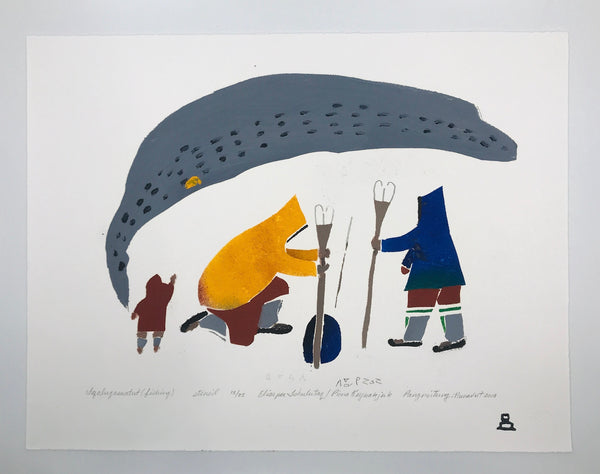 Iqalugasuatut (Fishing), print by Elisapee Ishulutaq