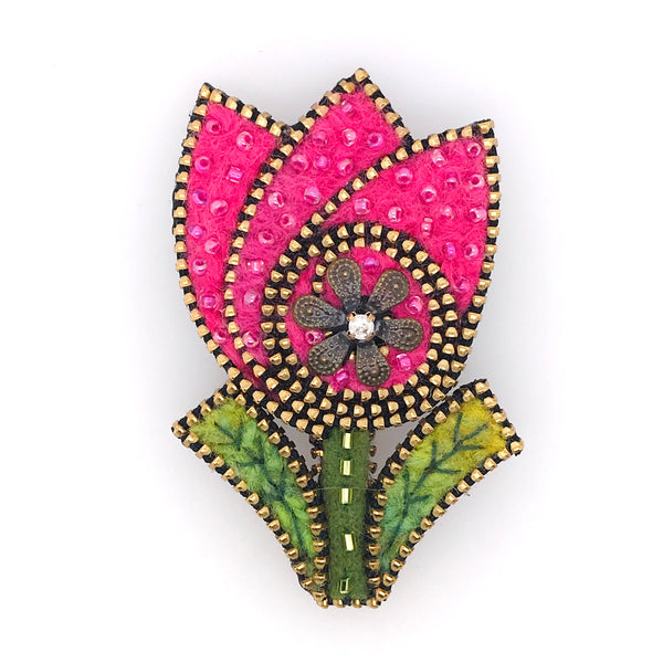 Tulip with Swirl Mixed Media Brooches by Odile Gova