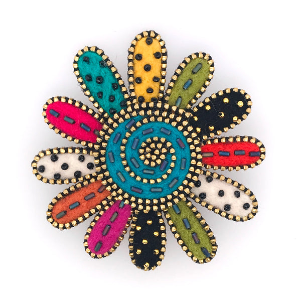 Large Multicoloured Daisy Mixed Media Brooch by Odile Gova