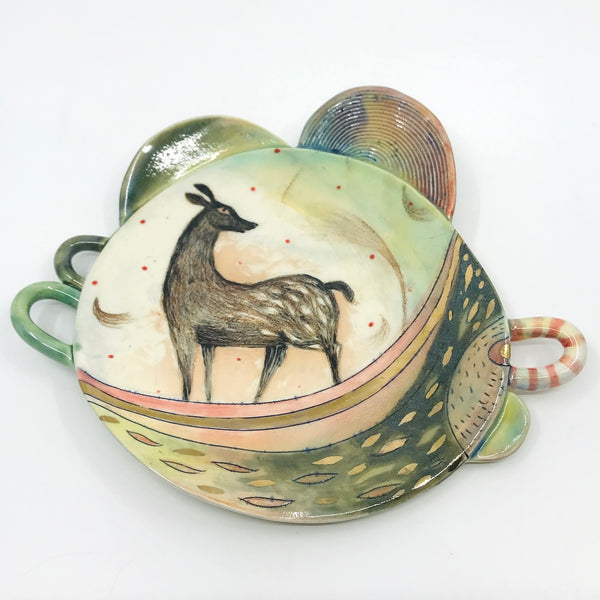Illustrated Ceramic Plate with Deer by Maria Moldovan