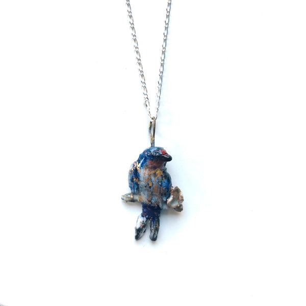 Porcelain Bird Pendant with Gold Lustre by Lisa Creskey