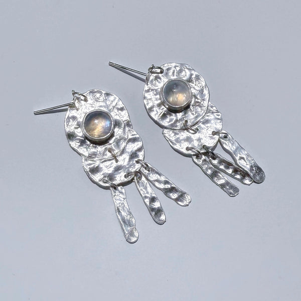 Moonstone and Silver Dangle Earrings by Yiqi Sun