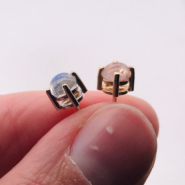 Sunstone & Moonstone Studs in 14k Gold by Lena Binnington