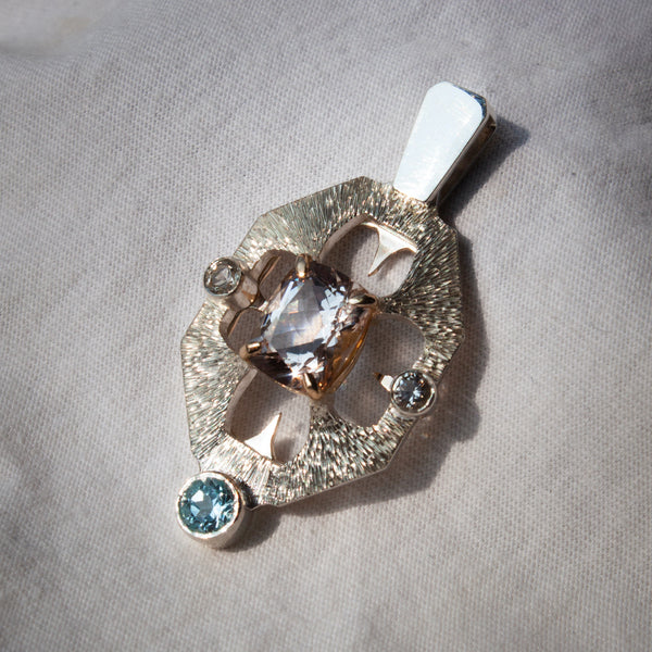 Sunstone and Topaz Pendant in Silver and Gold by Matias Beaulieu
