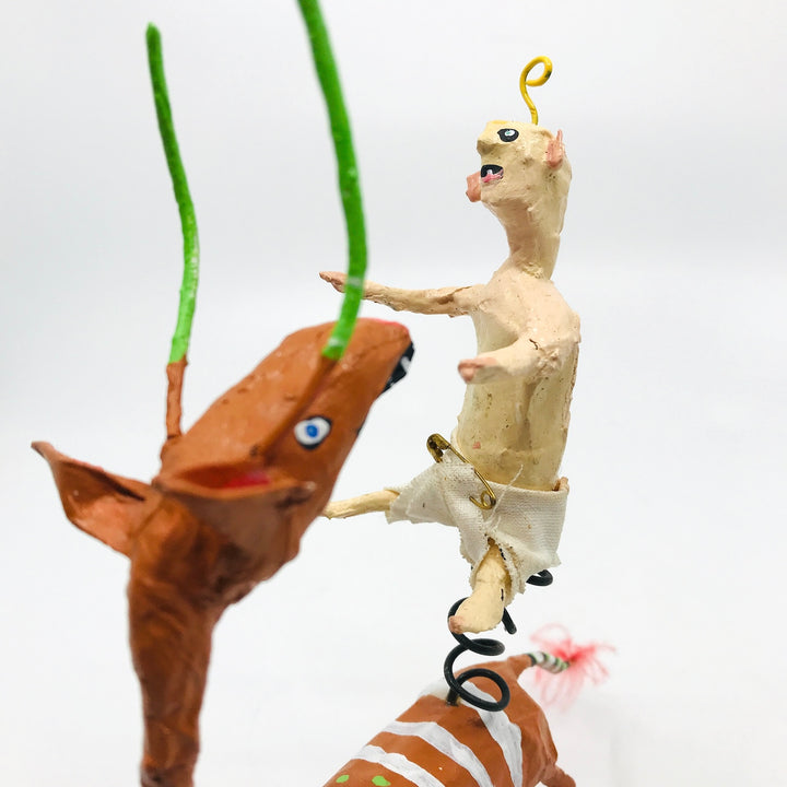 Bouncing Baby with Creature, Papier Mache Sculpture by Erin Robertson
