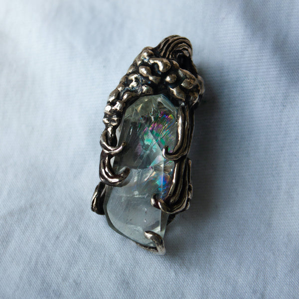 Hand-Faceted Found Glass Pendant by Matias Beaulieu