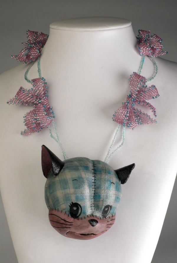 Cat's Head Mixed Media Necklace by Jessica Li