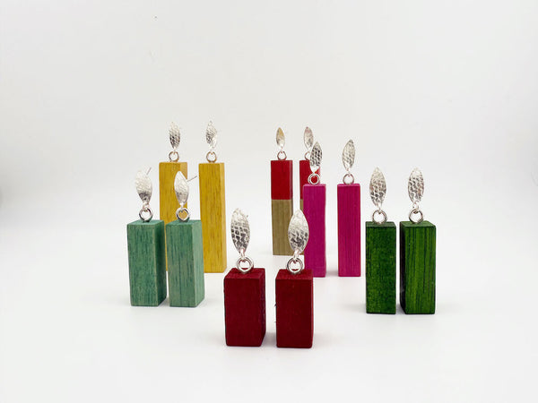 Colorful block earrings with silver tops 