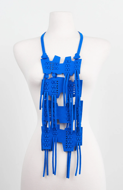D23 BLUE. Neckpiece of 100% wool felt created from interlocking forms