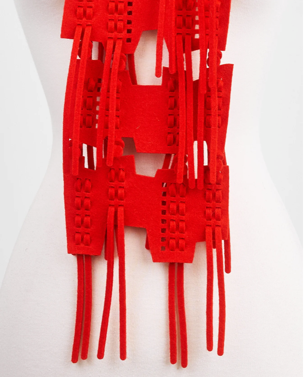 D23 RED. Neckpiece of 100% wool felt created from interlocking forms