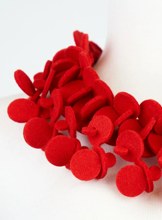 D2 RED. Neckpiece of 100% wool felt created from interlocking forms