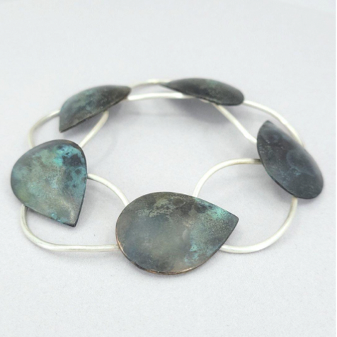 “Leaf Line” Bracelet - Sterling silver and copper bracelet, coloured with a cupric nitrate patina.