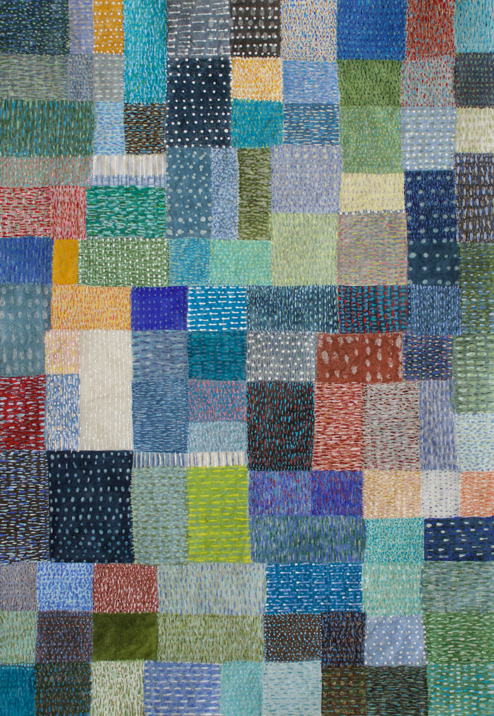 Topography 10, 2023. Acrylic, ink and konnyaku on Fukunishi Udagami Heritage Washi, stitched to cotton rag paper.