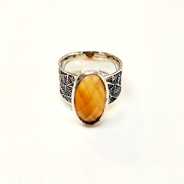 Handstamped Silver Ring with Oval Carnelian by Matthieu Cheminee